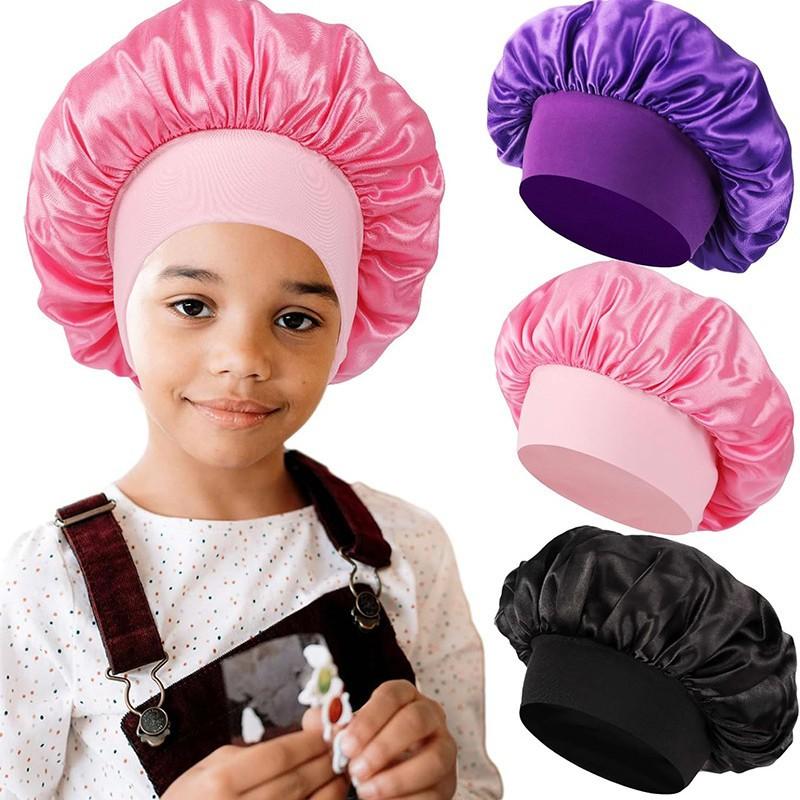 Children's satin nightcap, elastic wide-brimmed round hat, hair care headscarf hat, hot-selling spot TJM-301