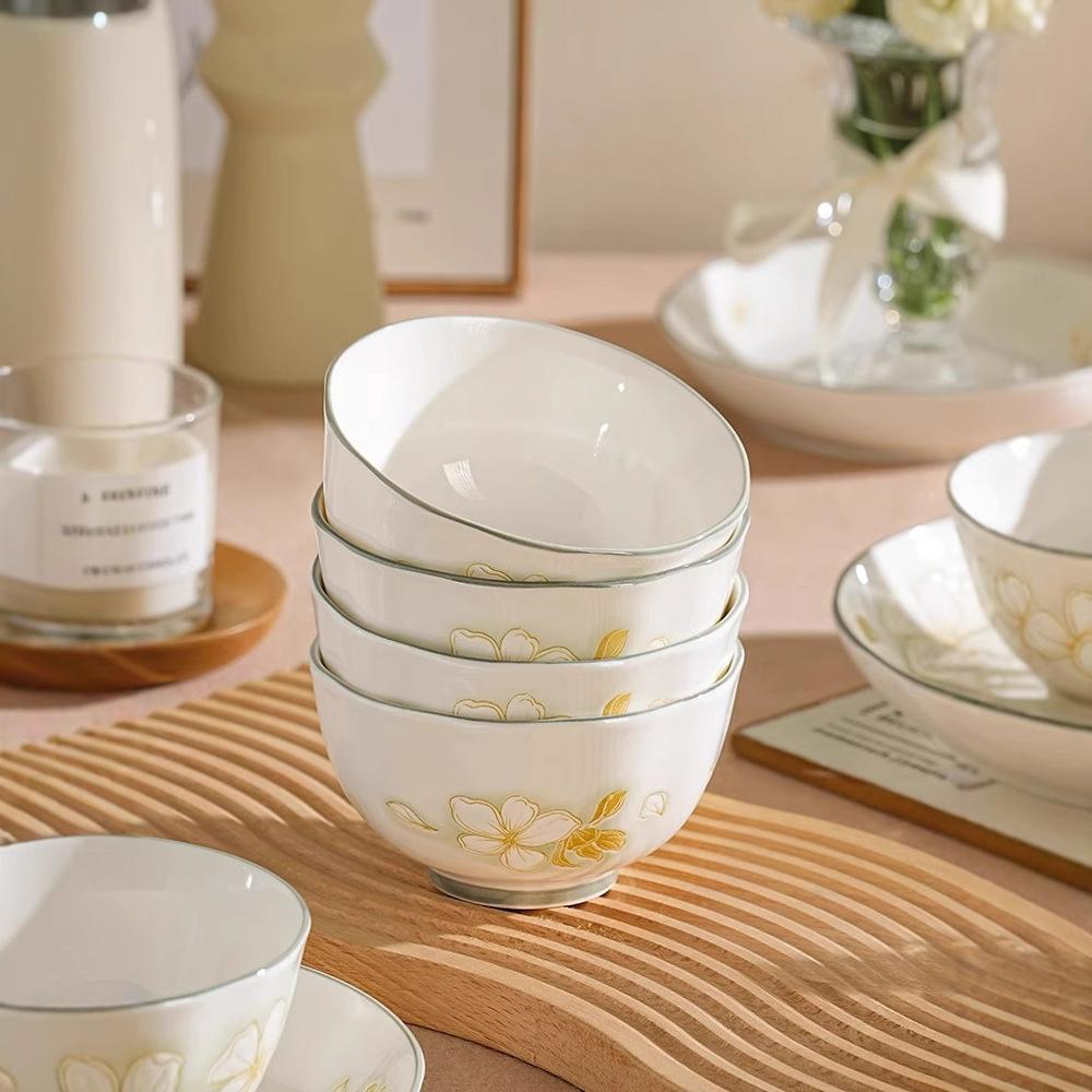 Bowl 2025 Dish Set Household Underglaze Ceramic Tableware Dish Set High Value Rice Bowl Combination