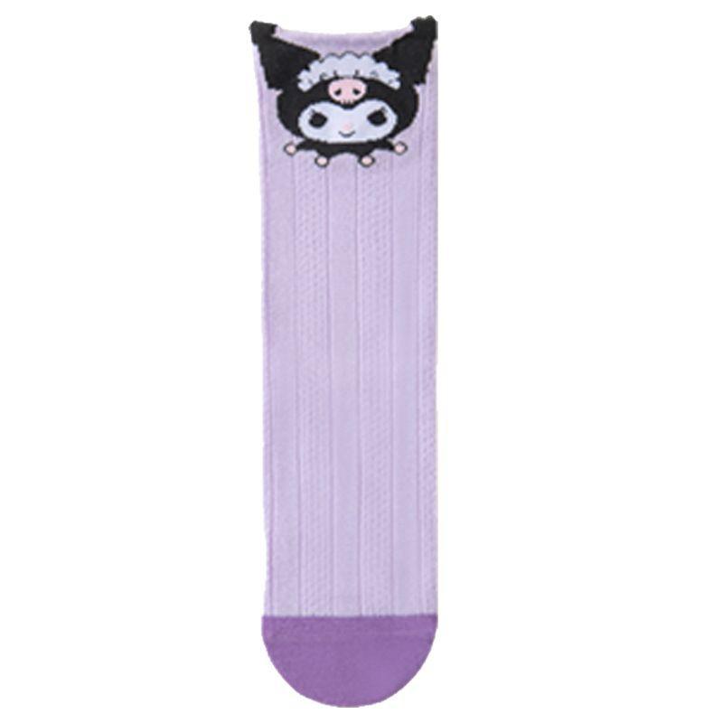 Șosete Medii din Plasă Desen Animat Kuromi pentru Fete - Bumbac de Vară Absorbant de Transpirație