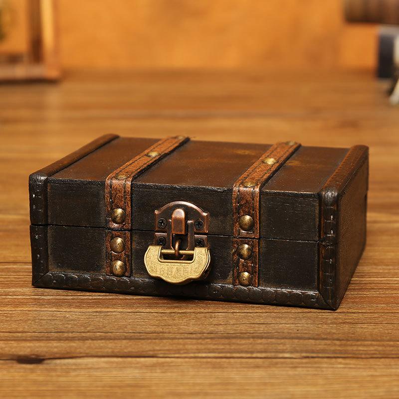 Antique Wooden Jewelry Chest Lock Chest Treasure Storage Box Home Decor