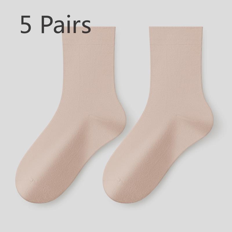 5 Pairs of Female Spring and Autumn Style Pure Cotton Antibacterial Boneless Tube Pile Socks