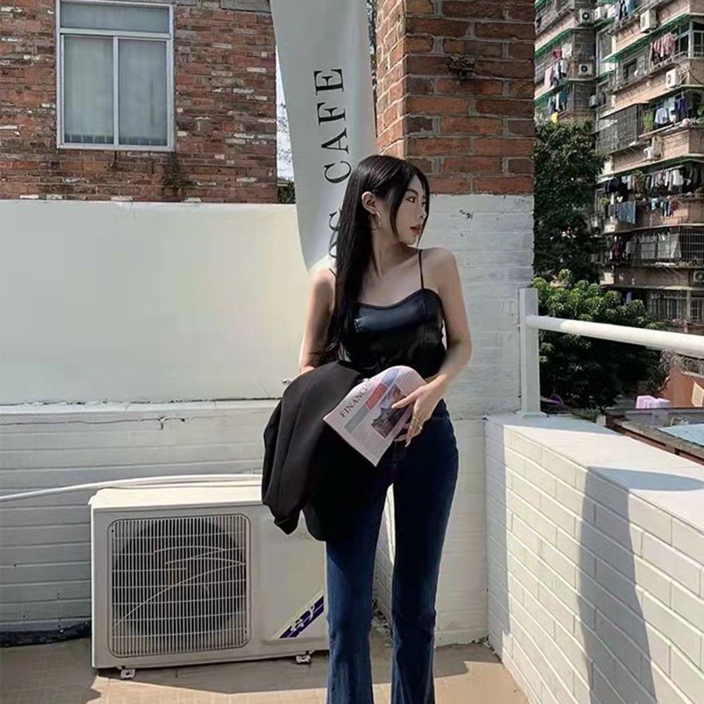 Brassiere Women PU Camisoles Bralette Thin Shoulder Strap Bra Alluring&Innocent Tank Top  Girls