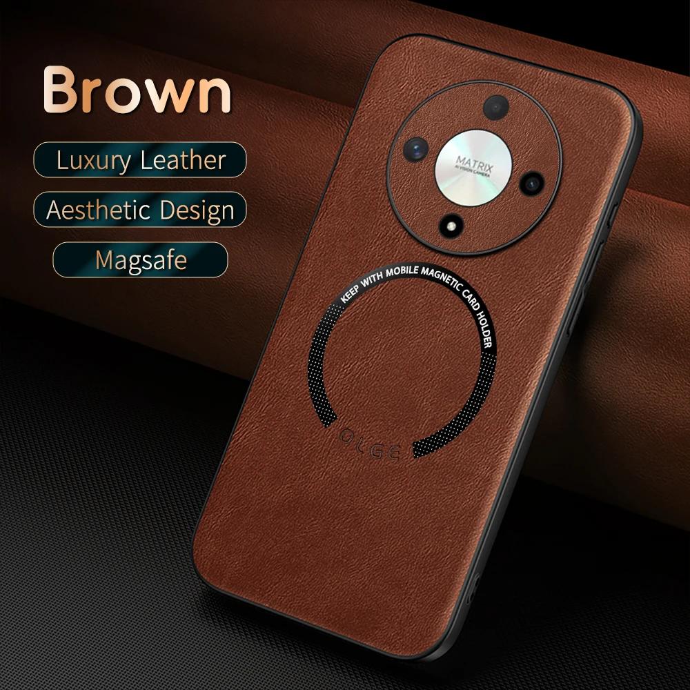 For Honor X9B Fine Hole PU Cow Pattern Leather Outer Magnetic Ring Soft Edge Anti-Drop Anti-Fingerprint Phone Case