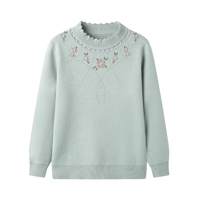 Fleece-Lined Red Winter Sweater for Mother's Zodiac Year - Mid-Aged Women's Half-High Collar Base Layer