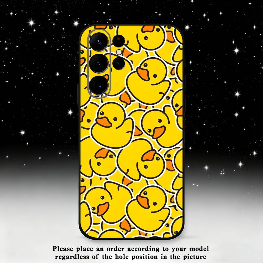 Cute Little Yellow Duck Phone Case For Samsung S25,S24,S23,S22,S21,S20,S10,Ultra,Plus,Lite,FE,Soft Silicone Black Cover