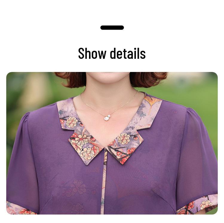 Rochie nouă de vară din șifon pentru femei de vârstă mijlocie 2025: Fustă elegantă midi cu mâneci scurte