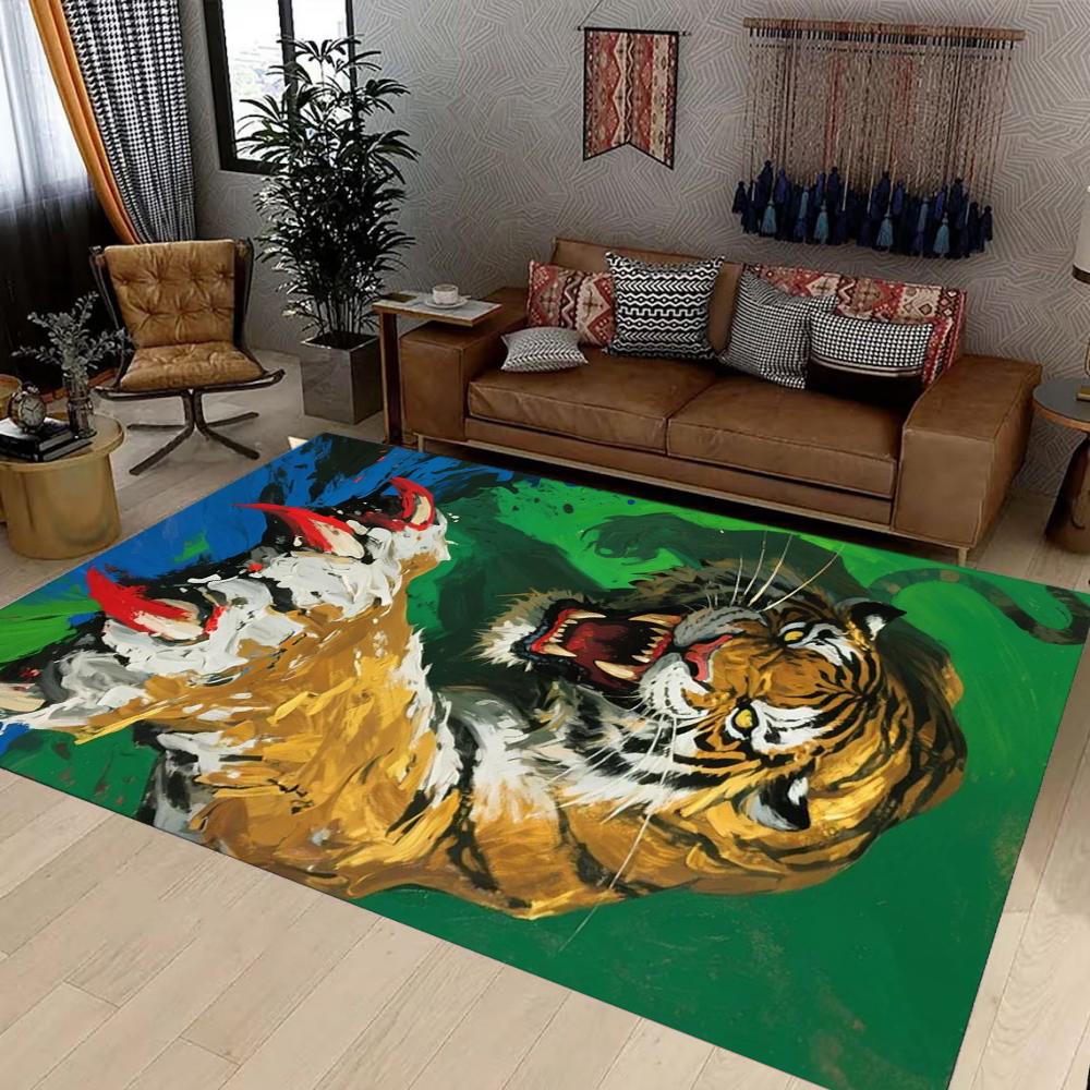 Tiger Art Carpet Mat Rug Gold Black Background Luxury Artistic Non-Slip Durable Home Decoration Living Room Study Room Floor Mat