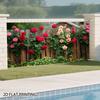 2D Romantic Rose Vine Fence Backdrop, Natural Garden Scene Garage Door Cover for Party Decoration