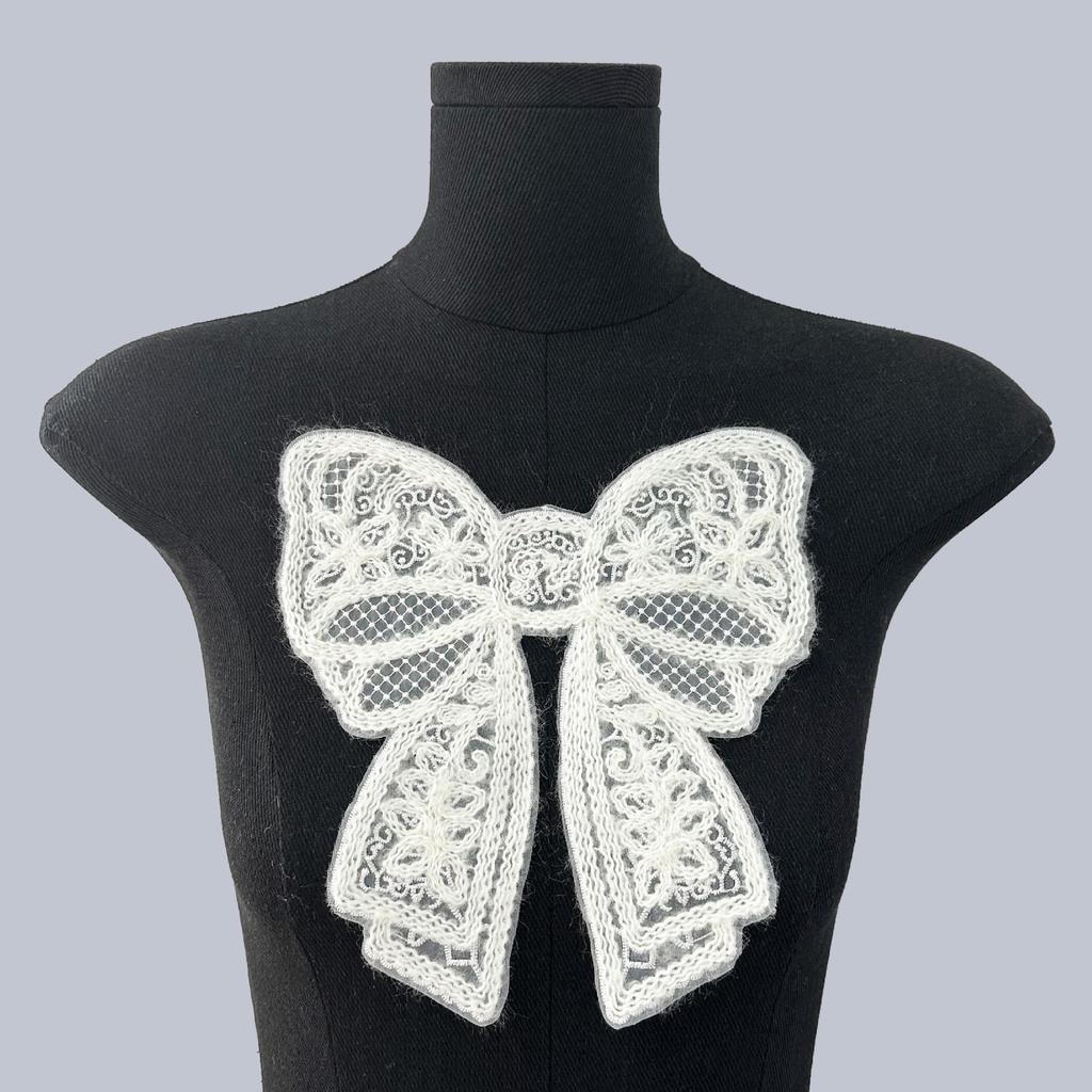 Stylish Bowknot Wool Embroidered Beaded Applique Corsage Flower Collar