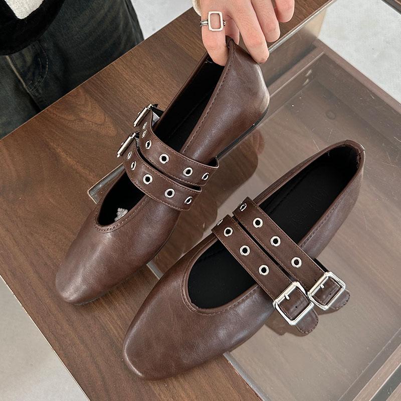 Fashion Female Footwear Shallow Ladies Ballet Flats Shoes Fashion Buckle Strap Round Toe Luxury Women Flats Mary Janes Shoes