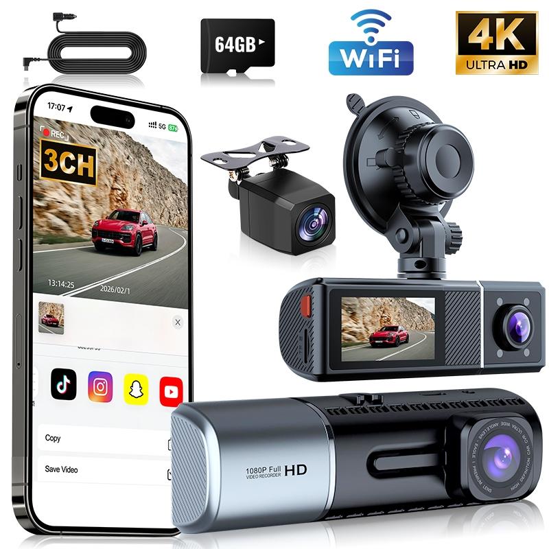 

Upgrade M550 Pro 4K Dash Cam | Built-in 5.8Ghz WiFi, ADAS, Night Vision, Parking Monitor | Rear Cam Compatible 3CH Dash Cam 64GB