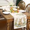 Vintage Easter Bunny Table Runner Polyester Rabbit Eggs Flower Table Cover Easter Decoration For Home Kitchen Dining Table Decor