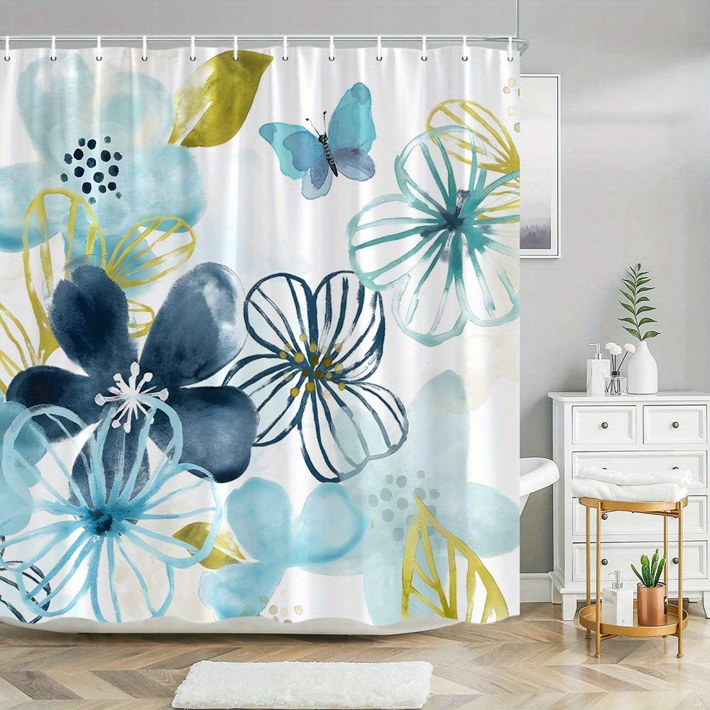 

1 большая занавеска для душа в ванной комнате - элегантный акварельный дизайн с цветами и бабочками - ткань из полиэстера, пригодная для машинной стирки. 90X180cm