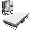 Folding Single Bed 200 X 80 Cm with Mattress, Foldable and Portable Spare Bed On Casters, Steel Frame, White