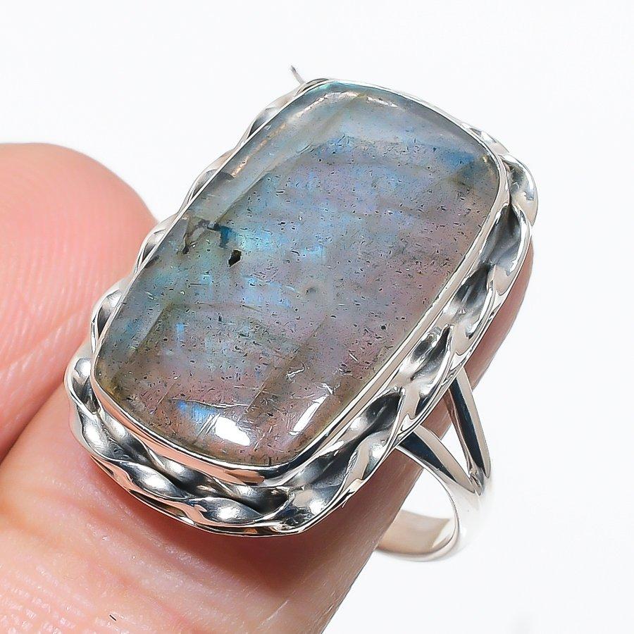 

Natural Labradorite Gemstone Handmade 925 Solid Silver Jewelry Ring Size 10 h2F38
