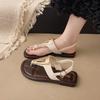 Fashion Summer 2025 Open Toe Women's Sandals Round Toe Buckle Strap Low Heel Thong Sandal Metal Decoration for Outdoor Casual Rome Shoes
