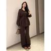 Petite High-End Knit Sweater & Wide-Leg Pants Set for Fall/Winter - Elegant Mature Style