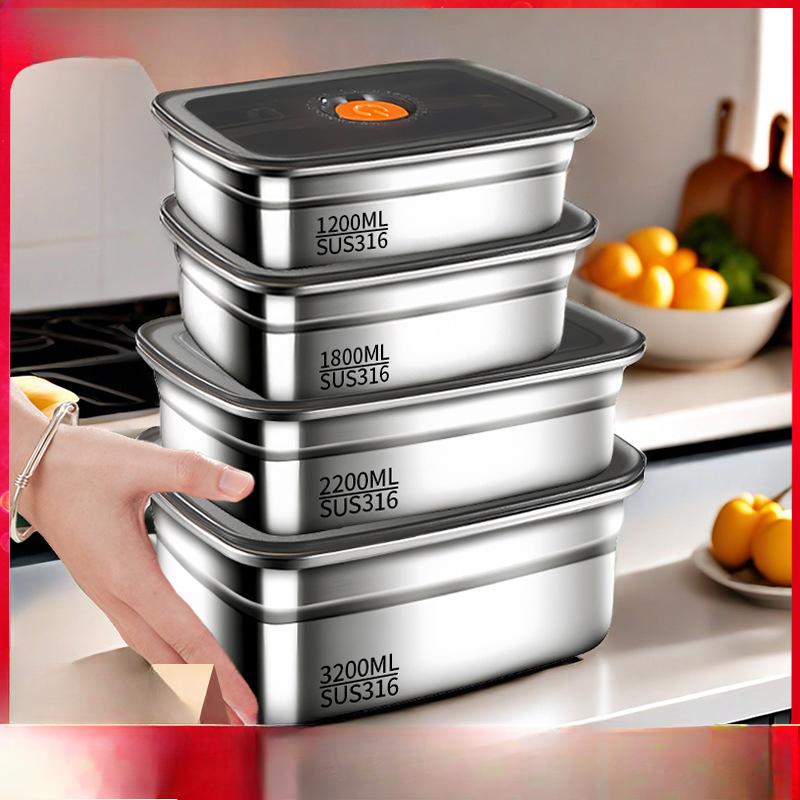Stainless Steel Bento Box Airtight Fridge Freezer Storage Box Kitchen Accessories