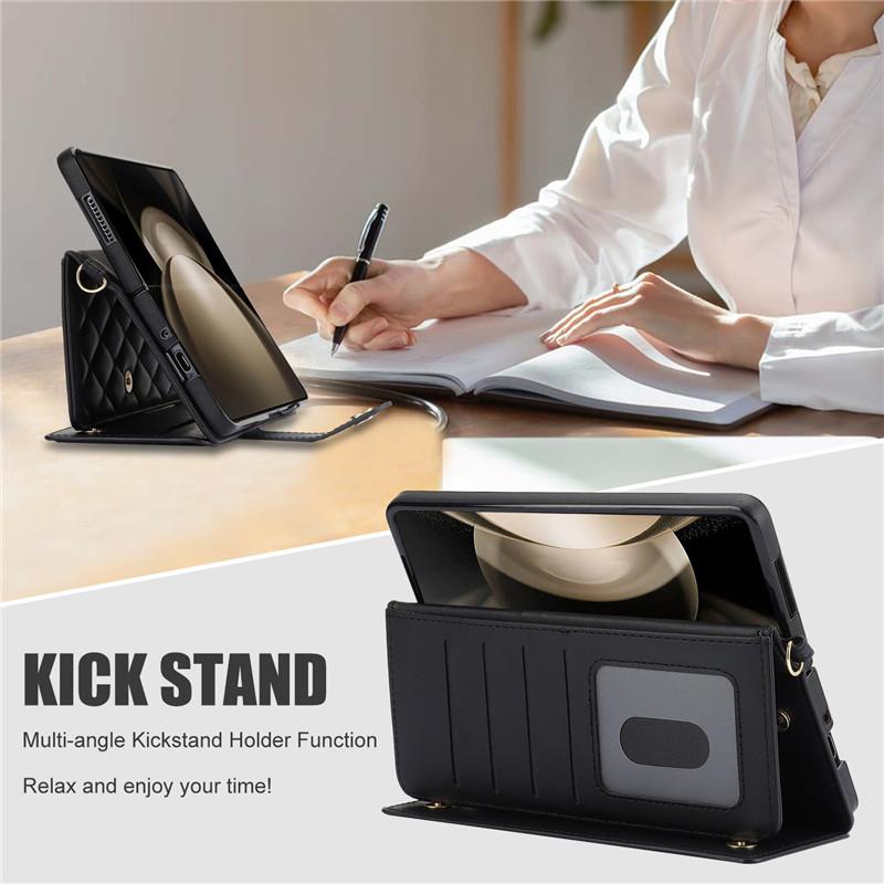 Luxus-Crossbody-Lanyard-Leder-Geldbörsen-Karten-Handyhülle für Samsung Galaxy Z Fold 5 4 3 Handgelenk-Seil-Flip-Stand-Abdeckung