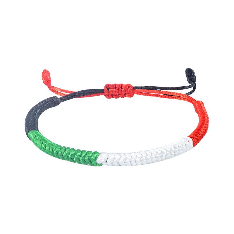 Handgefertigtes verstellbares Armband in den Farben der Flaggen von Palästina, Kuwait, VAE mit buntem Vajra-Knoten
