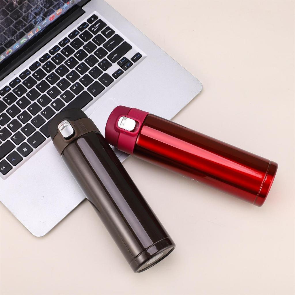 Stainless Steel Unisex Flip-Top Vacuum Thermos Cup - Fashionable & Portable for Outdoors and Business Meetings.