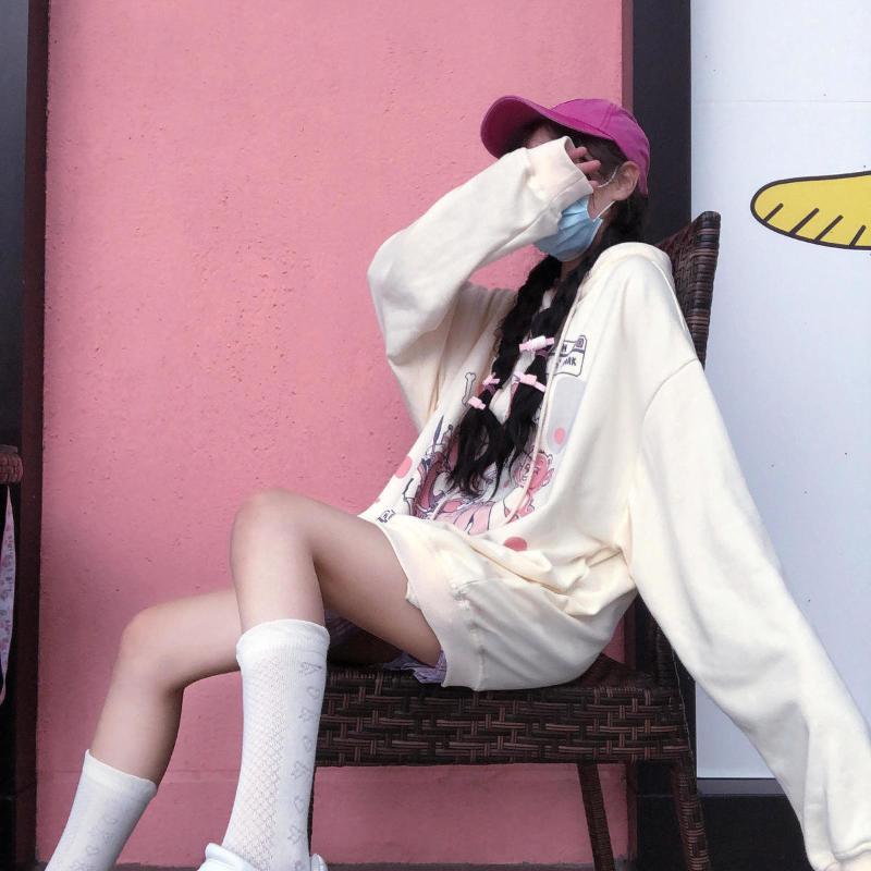 Harajuku Oso Estético Anime Hoodie Mujeres Kawaii Coreano Crewneck Manga Larga Oversize Streetwear Kpop Otono Invierno Ropa Tops