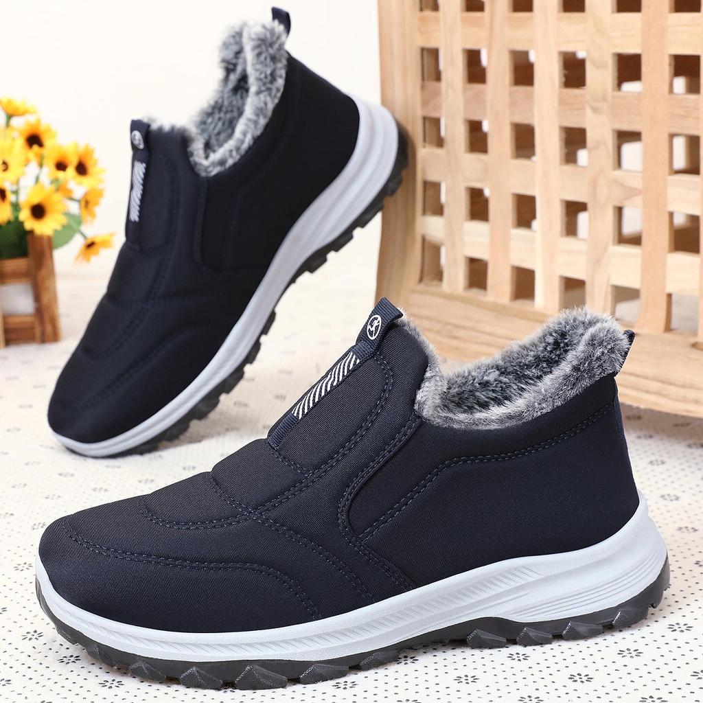 Bottines en coton doublées polaire pour femmes - À enfiler, Épaissies, Grande taille, Style couple, Chaussures d'hiver pour maman âgée