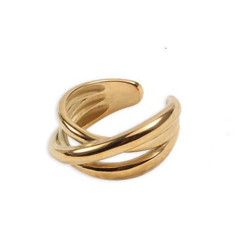18K Gold-Plated Stainless Steel Double Layer Twisted Open Ring - Versatile High-End Commuting Jewelry.