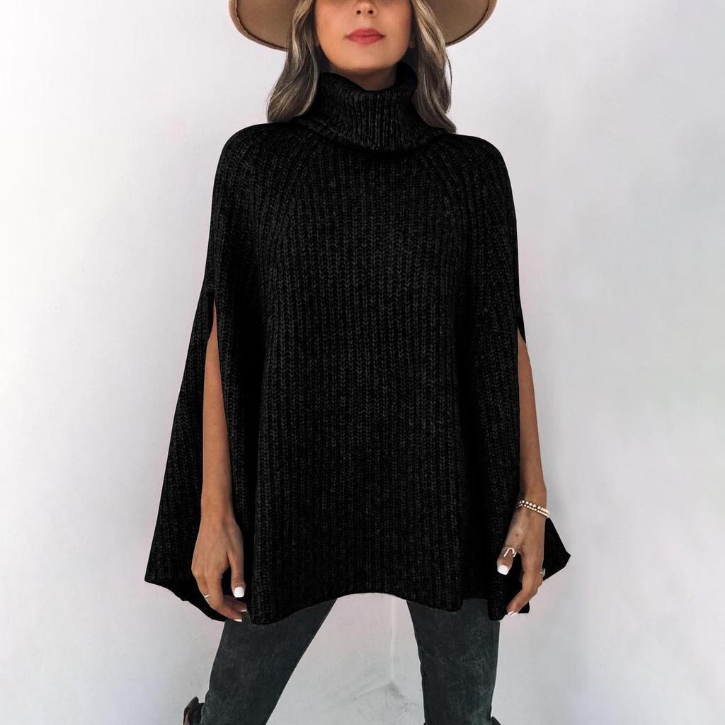Women's Fashion Fall/winter Color Turtleneck Cape Loose Sweater
