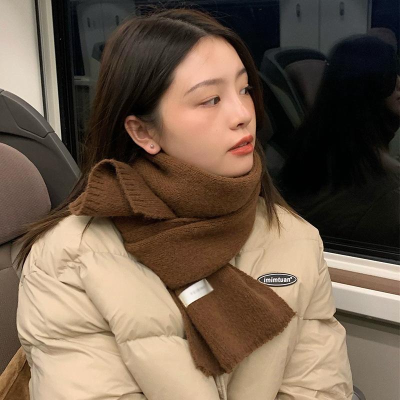 

Вязаный шарф женский атмосфера мягкий восковой прилив пара теплый шарф на шею студенческая модель темно-коричневого