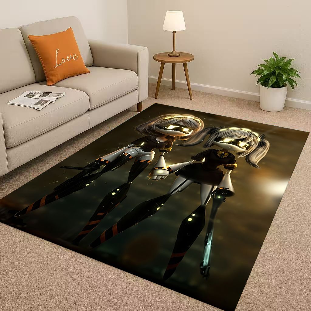 HD Cartoon Murder Drones V Uzi Robot Living Room Non Slip Area Rug Soft Carpet for Bedroom Playroom Sofa,Easy Clean Home Doormat
