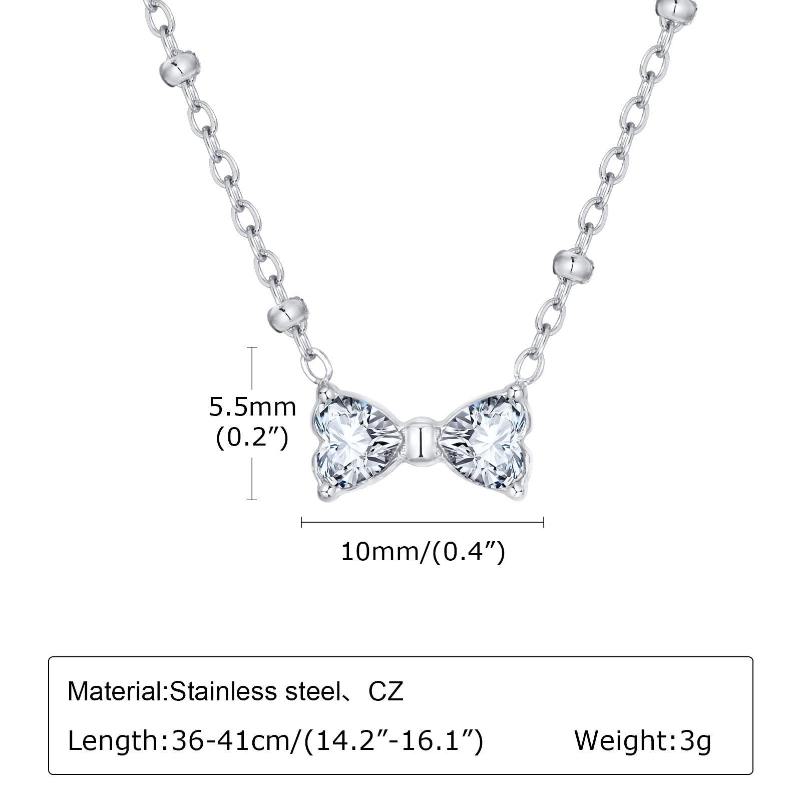 

Stainless Steel Bead Chain Zircon Bow Necklace,Brilliant Cubic Zirconia Bow Pendant Necklace for Bridal Wedding Accessories