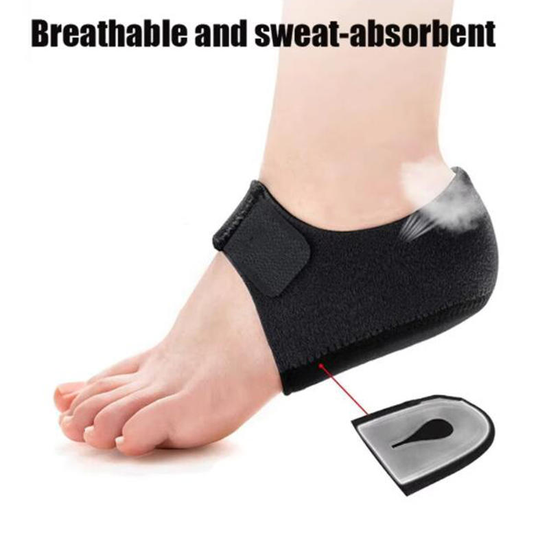 1 Pair Silicone Heel Pads Shock Absorption Relieving Leg Pressure Adjustable Straps To Prevent Slipping Insoles S/L Size