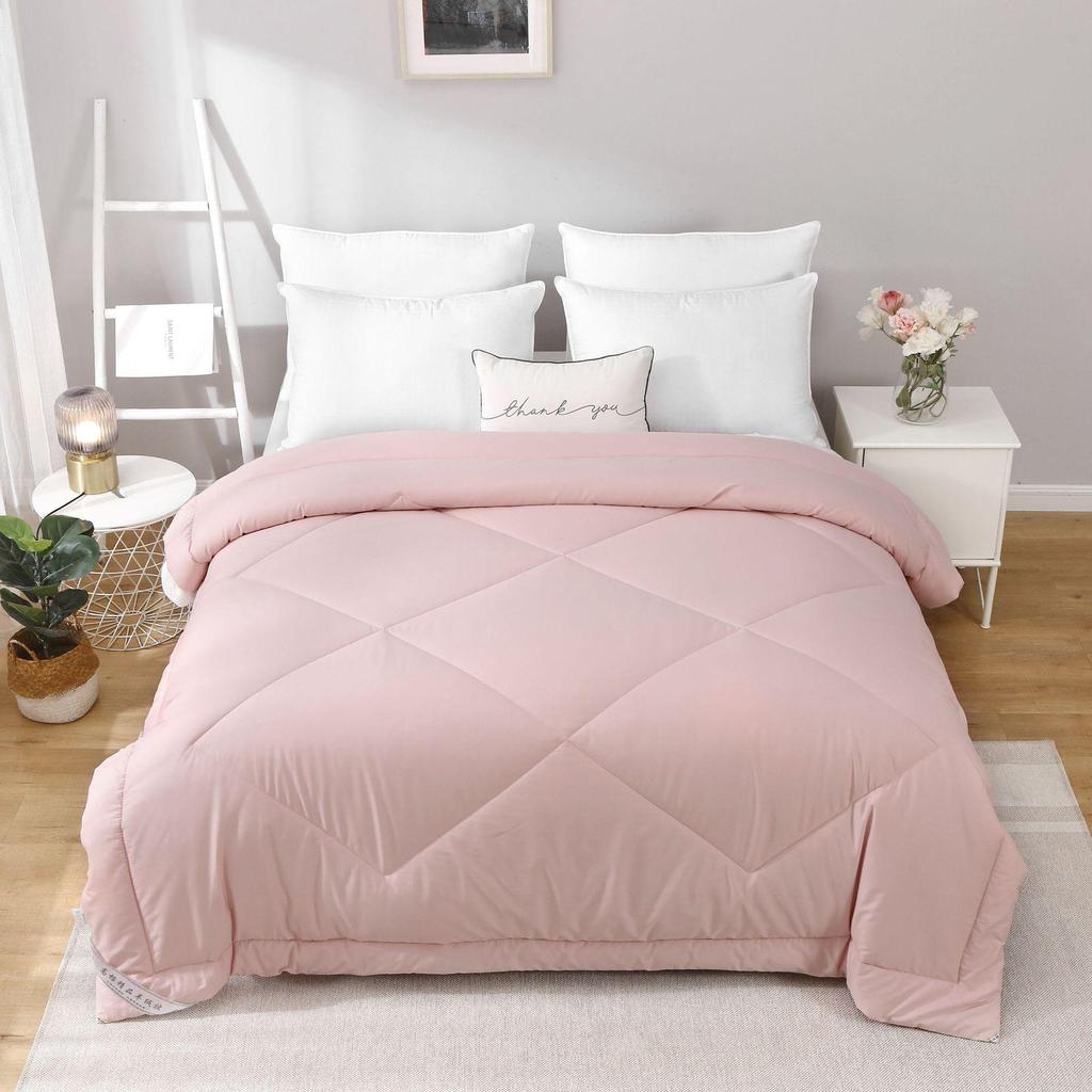 Feather Cotton Quilt: All-Season, Skin-Friendly, Washable, Pure Color, Warm Quilt for Single and Double, Ideal for Dormitory or Home Use.