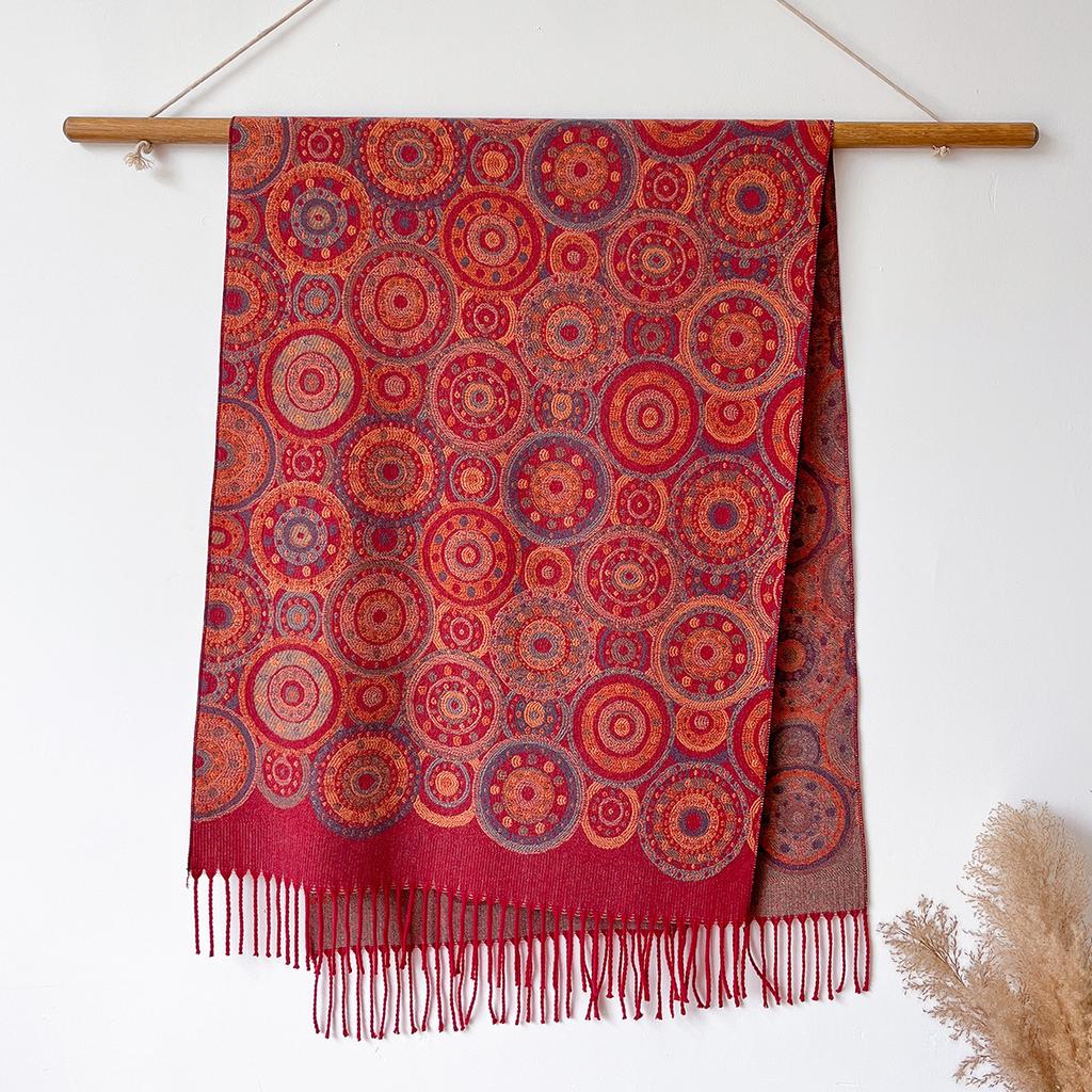 Manufacturer Cotton Scarf Shawl Circle Autumn And Winter Long Women'S Warm Fringed Jacquard Shawl Dual-Purpose Shawl