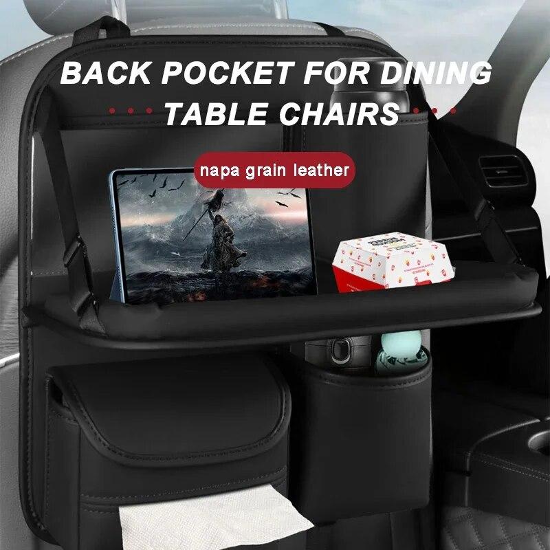 SEAMETAL All In One Car Seat Back Organizer with Snack Tray Large Load-Bearing PU Leather Hanging Auto Storage Bag Tissue Holder