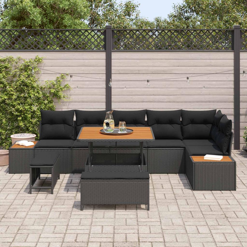 9 Piece Garden Sofa Set with Cushions Black
