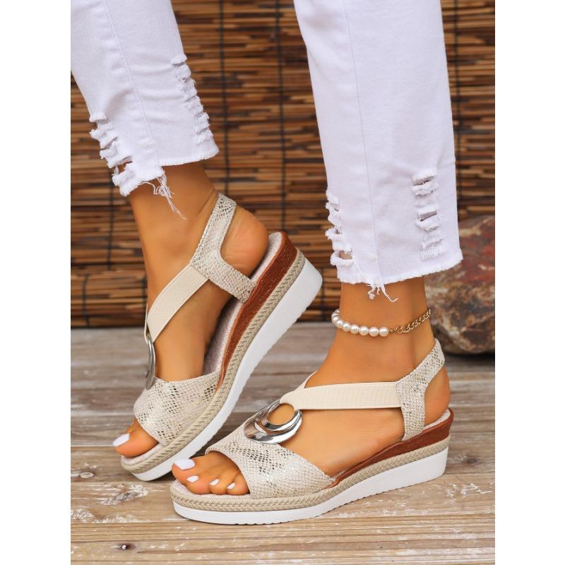 

Женские босоножки Летняя обувь Металлическая пряжка Танкетка Сандалии с легкой подошвой Fish mouth 43