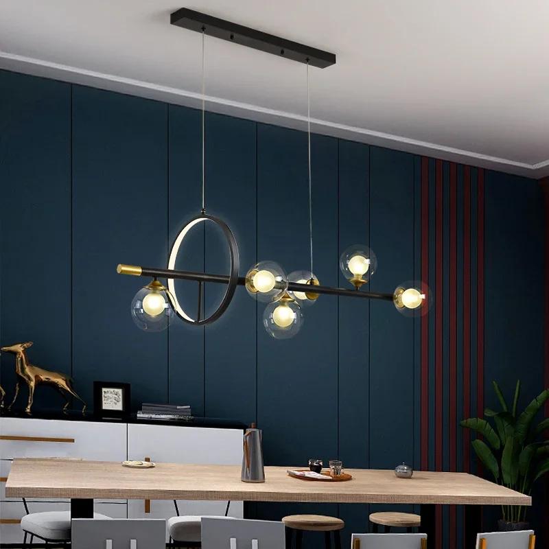 Modernă creativă transparentă bilă de sticlă negru lung LED candelabru Nordic de iluminat interioară Restaurant Cafe Birou Pendant Lampă