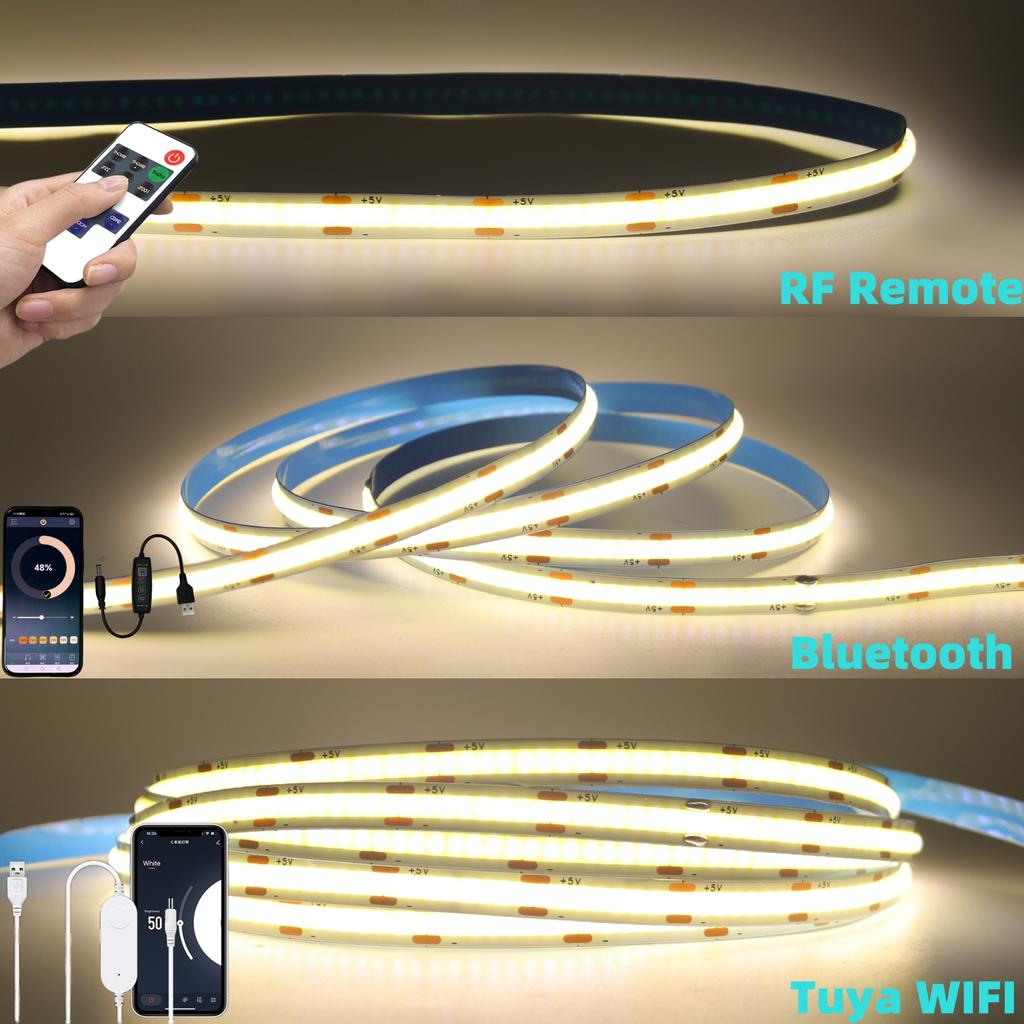 Intelligentes WiFi Bluetooth COB LED-Streifenlicht 5V USB Dimmbar 3000K 4000K 6000K Weiß Schrankbeleuchtung Mit Fernbedienung