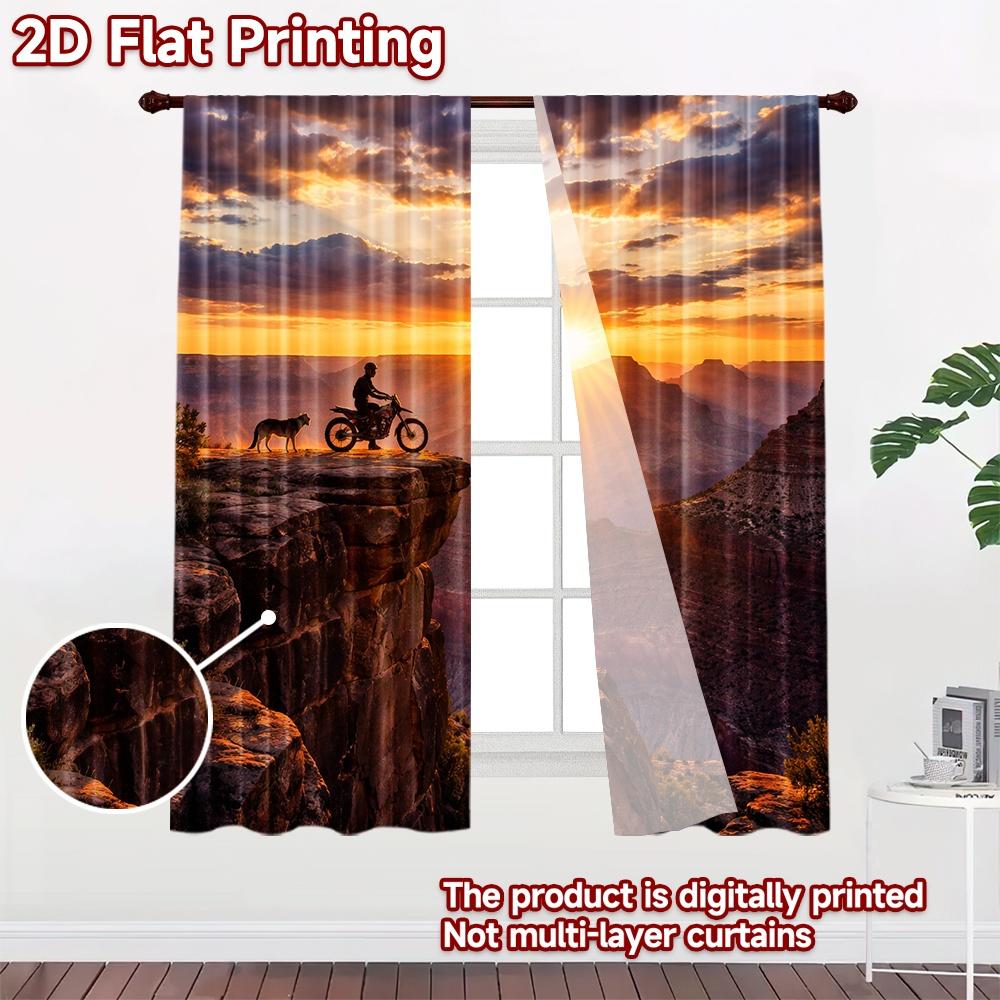 2D Flachdruck 2 Stück Vorhang Party Fenster Vorhänge Sonnenuntergang Abenteuer Klippe Digital Bedruckte Polyester Vorhänge Festliche Vorhänge für