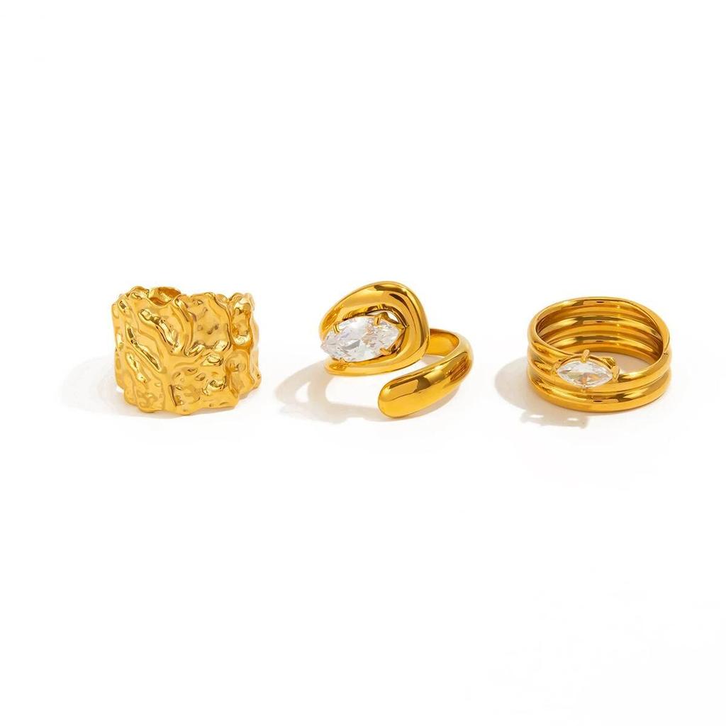 Ingemark 3Pcs/Set Luxury Rhinestone Open Rings for Women Fashion Statement Vintage Irregular Adjustable Rings Daily Jewelry Gift