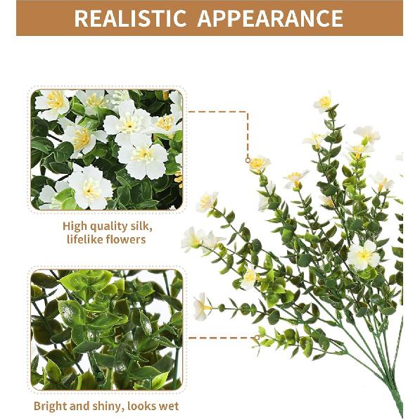 Artificial Flowers for Outdoors, 12 Bundles Fake White Flowers for Outdoor Planters, Faux Plants with Silk Flowers for Porch Decor Garden Patio Home