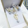 Natural Freshwater Pearls Fashion Butterfly White Shell Jewelry Set Pendant Necklace Ring Earrings Fine Wedding Jewelry
