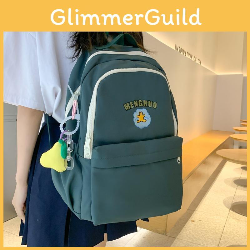 Simplified Letter Bear Printed Student Backpack With Plush Pendant School For