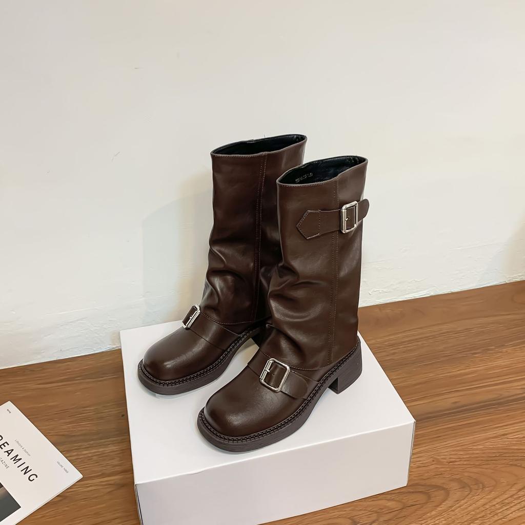 Korean new sleeve trousers boots belt buckle fashionable outer wear fashion boots long tube but knee thick sole heightening boots