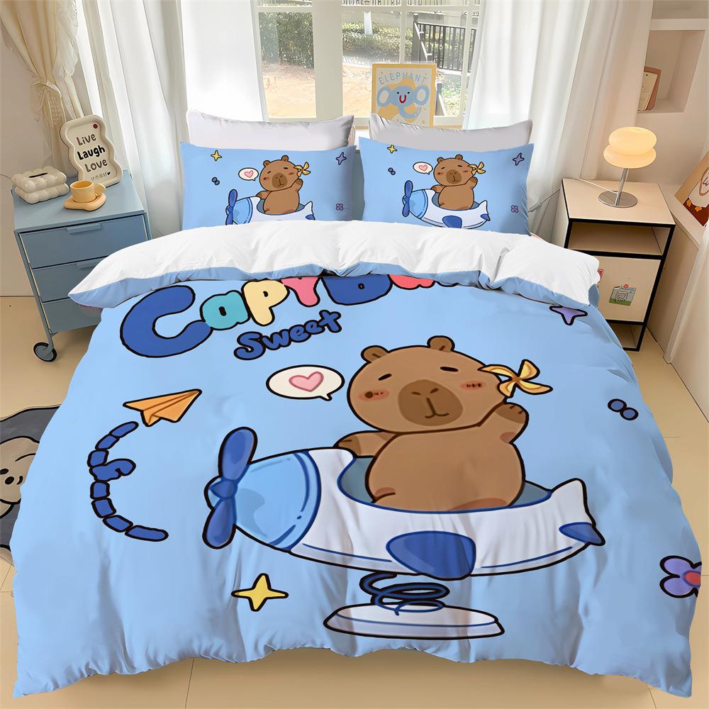 3D Süßes Capybara Motiv Bettwäsche Set Capybara Bettbezug Kissenbezüge Erwachsene und Kinder Bettdeckenbezug Einzel Doppel Groß