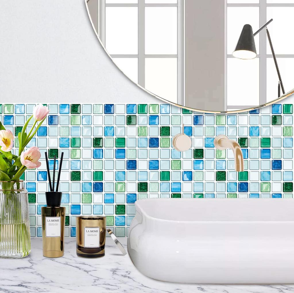 MORCART Tile Waterproof and for and DIY Furniture and Item Tile Wallpaper 3D Remake Sheets 10 Mosaic Lake Stickers, Heat-Resistant, Kitchens,