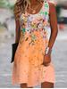 Nuevos Vestidos de Verano para Mujer Sin Mangas Vestidos de Rodilla Cuello Redondo Vestidos Casuales para Vacaciones en la Playa Vestidos de Mujer con Estampado Floral