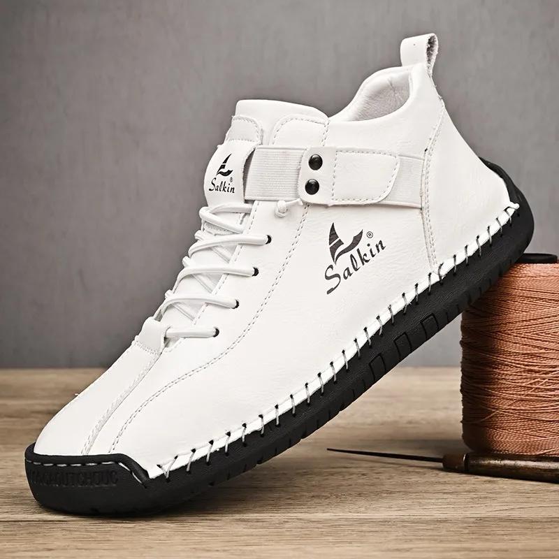 Fashion Winter New Men's Low-top Ankle Boots High Quality Hand-stitched Hook&loop Leather Casual Sneakers Classic Man Shoes Plus Size 48